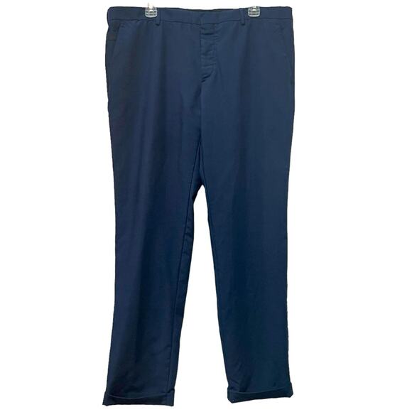 PRADA Dress Pants Trousers Mens Size 40 Navy Blue Flat Front Cuff Hem Luxury - Picture 1 of 8